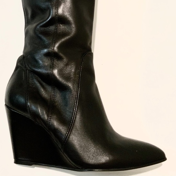 Charles David Black Leather Over Knee Wedge Heel Pointed Toe Riding Boots - Picture 6 of 6